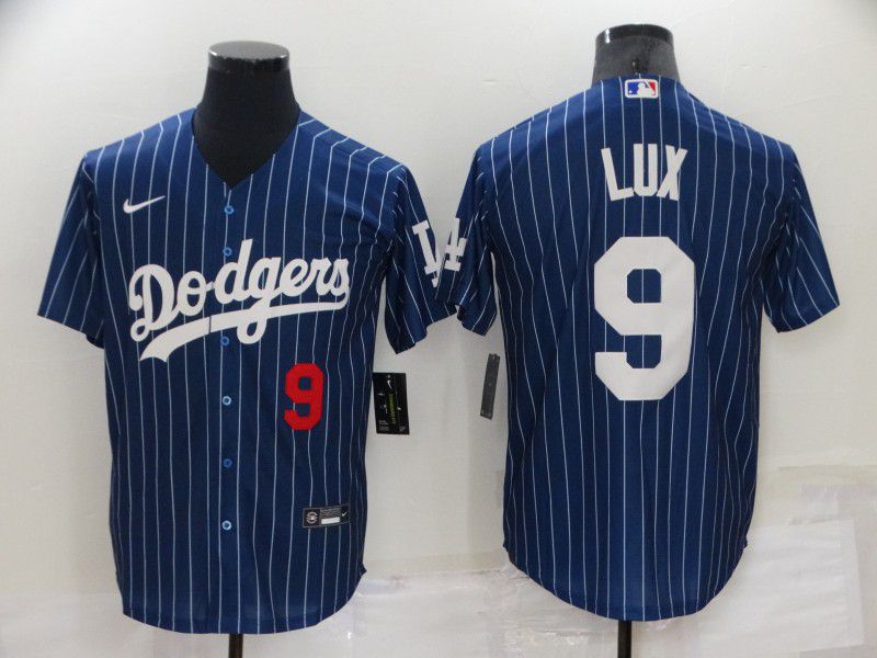 Men Los Angeles Dodgers 9 Lux Blue Stripe Throwback Nike 2022 MLB Jerseys